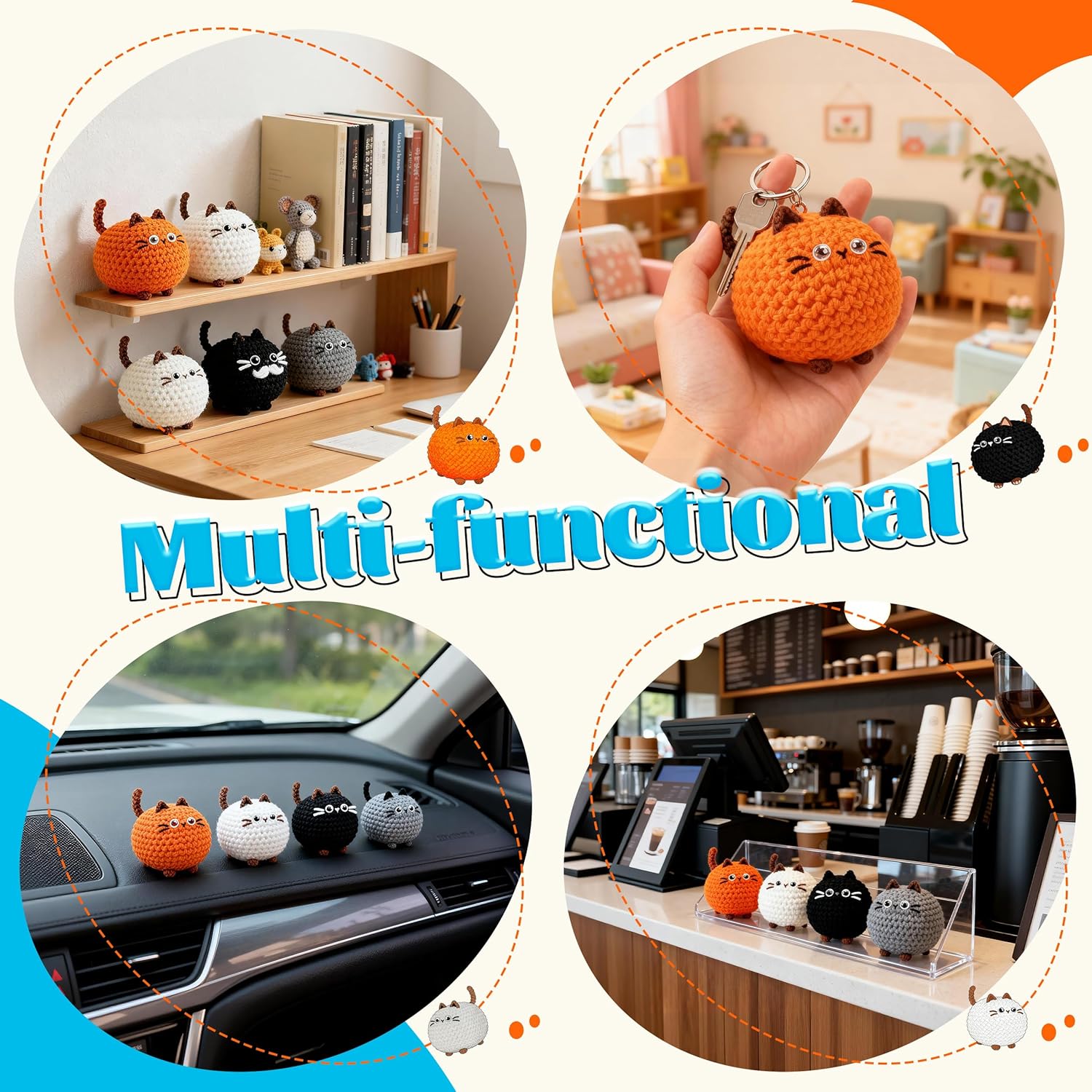 Beginner Crochet Cat Kit – 4 Kawaii Amigurumi Animals with Step-by-Step Videos