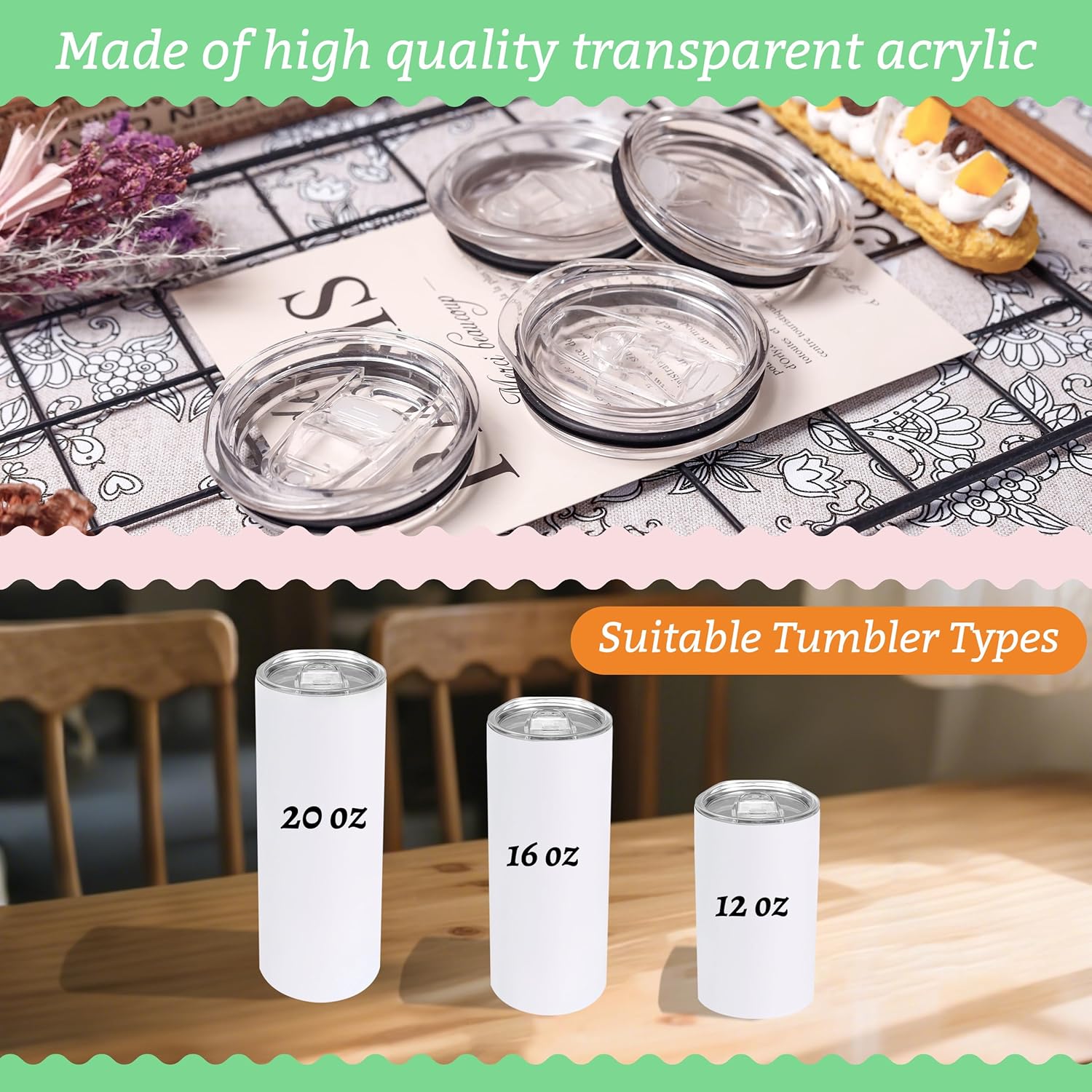 10 Pack 20 oz Skinny Tumbler Replacement Lids (Clear)