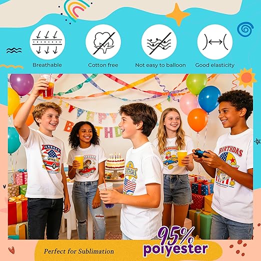 5 Pack White Youth Sublimation Blank T-Shirts Polyester Crew Neck Short Sleeve for Heat Transfer Ages 8–14