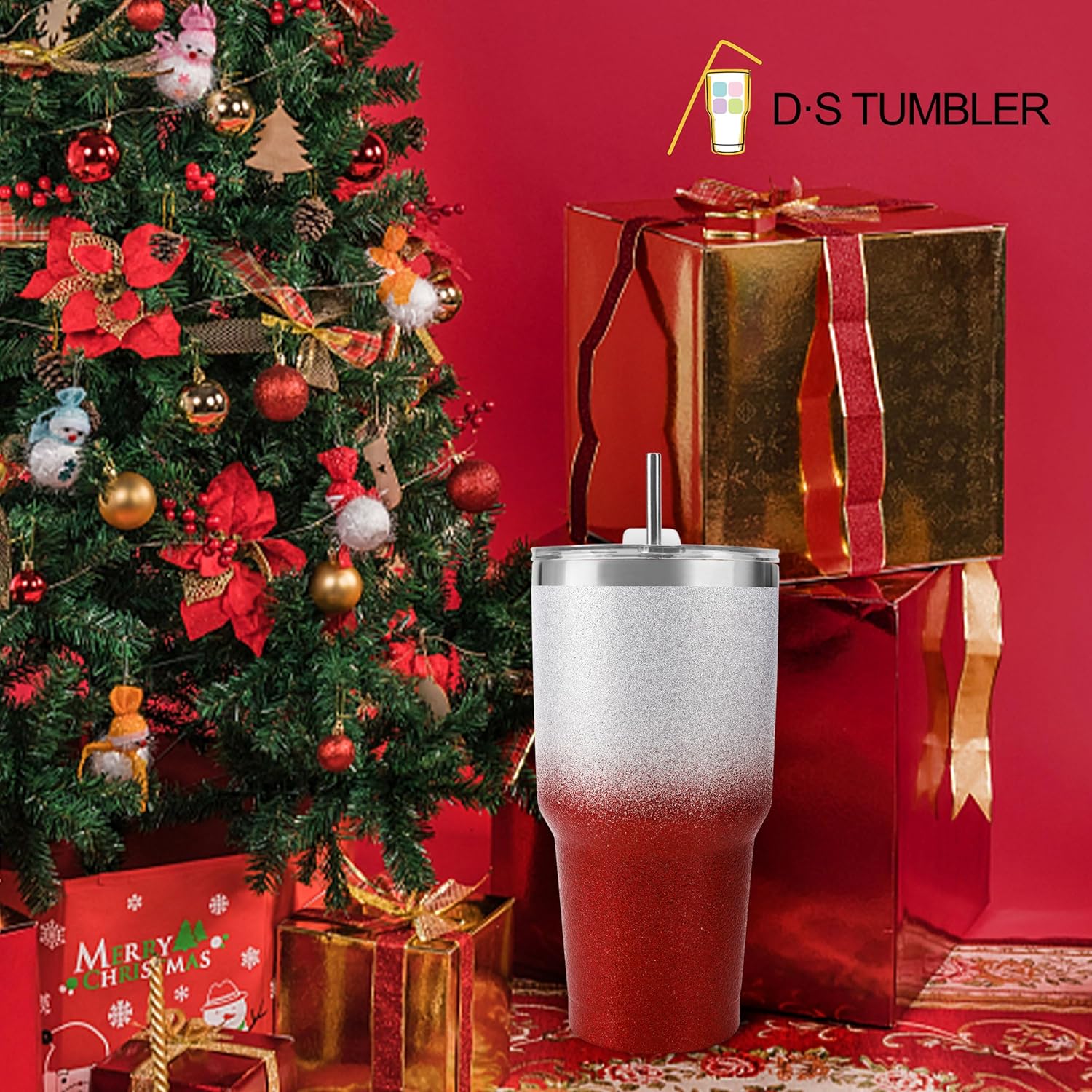 30 oz Red Glitter Stainless Steel Tumbler