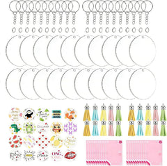 Acrylic Keychain Blanks Kit 140 Pcs Key Chain with Stickers