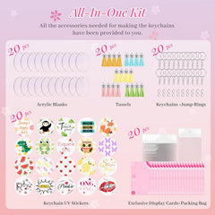 Acrylic Keychain Blanks Kit 140 Pcs Key Chain with Stickers