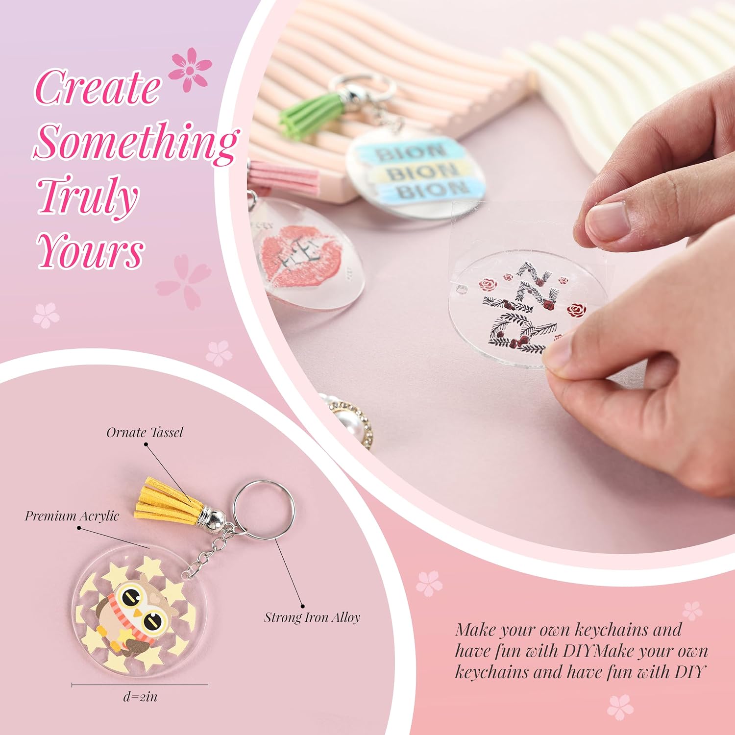 Acrylic Keychain Blanks Kit 140 Pcs Key Chain with Stickers