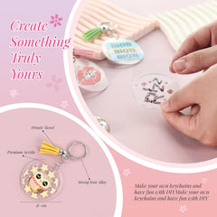 Acrylic Keychain Blanks Kit 140 Pcs Key Chain with Stickers