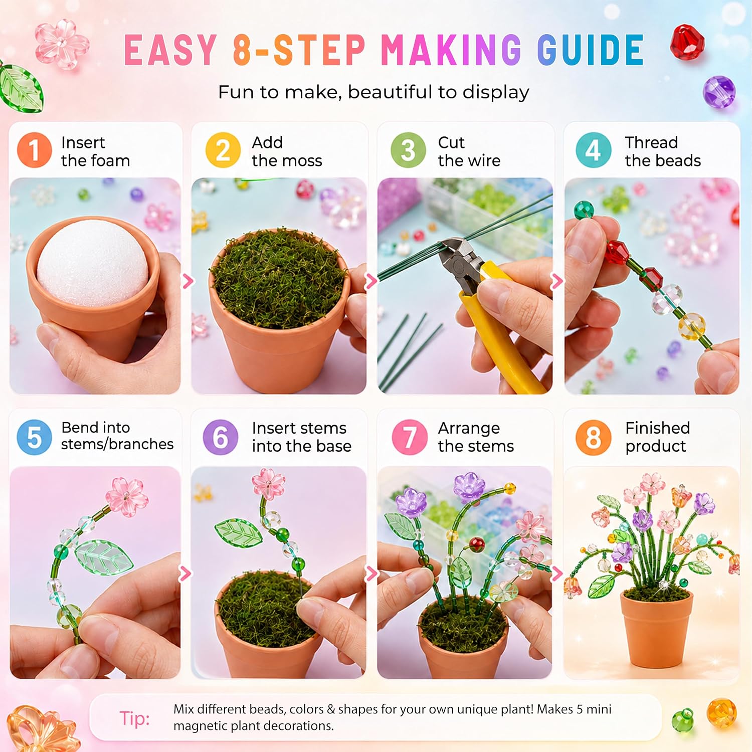 Beaded Plant Kit for Fridge with Crystal Beads and Instruction