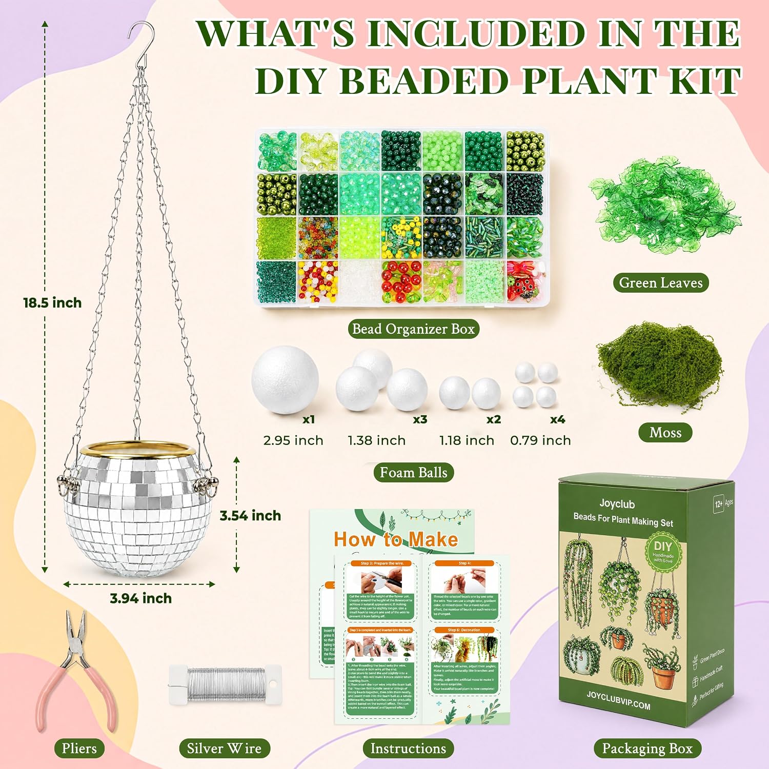 Beaded Plant Kit with Disco Flowerpot Crystal Beads and Instruction