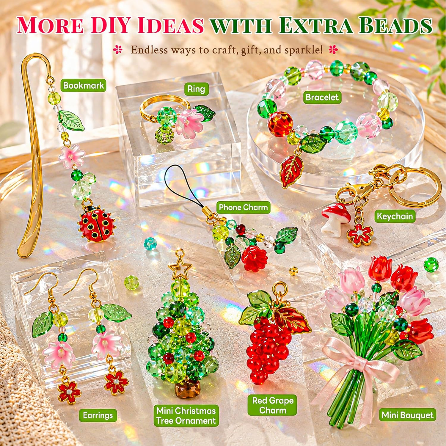 Beaded Plant Kit with Disco Flowerpot Crystal Beads and Instruction
