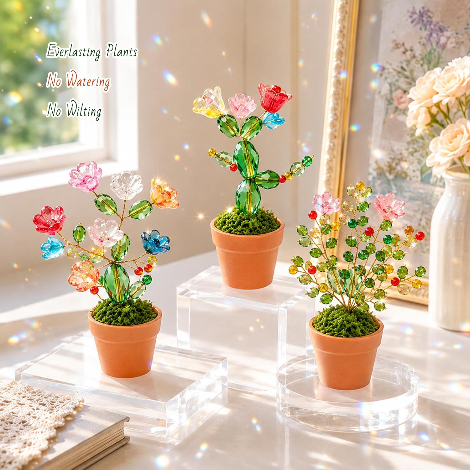 3 PCS Beaded Plant Kit with Glass Crystal Beads and Instruction