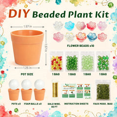 3 PCS Beaded Plant Kit with Glass Crystal Beads and Instruction