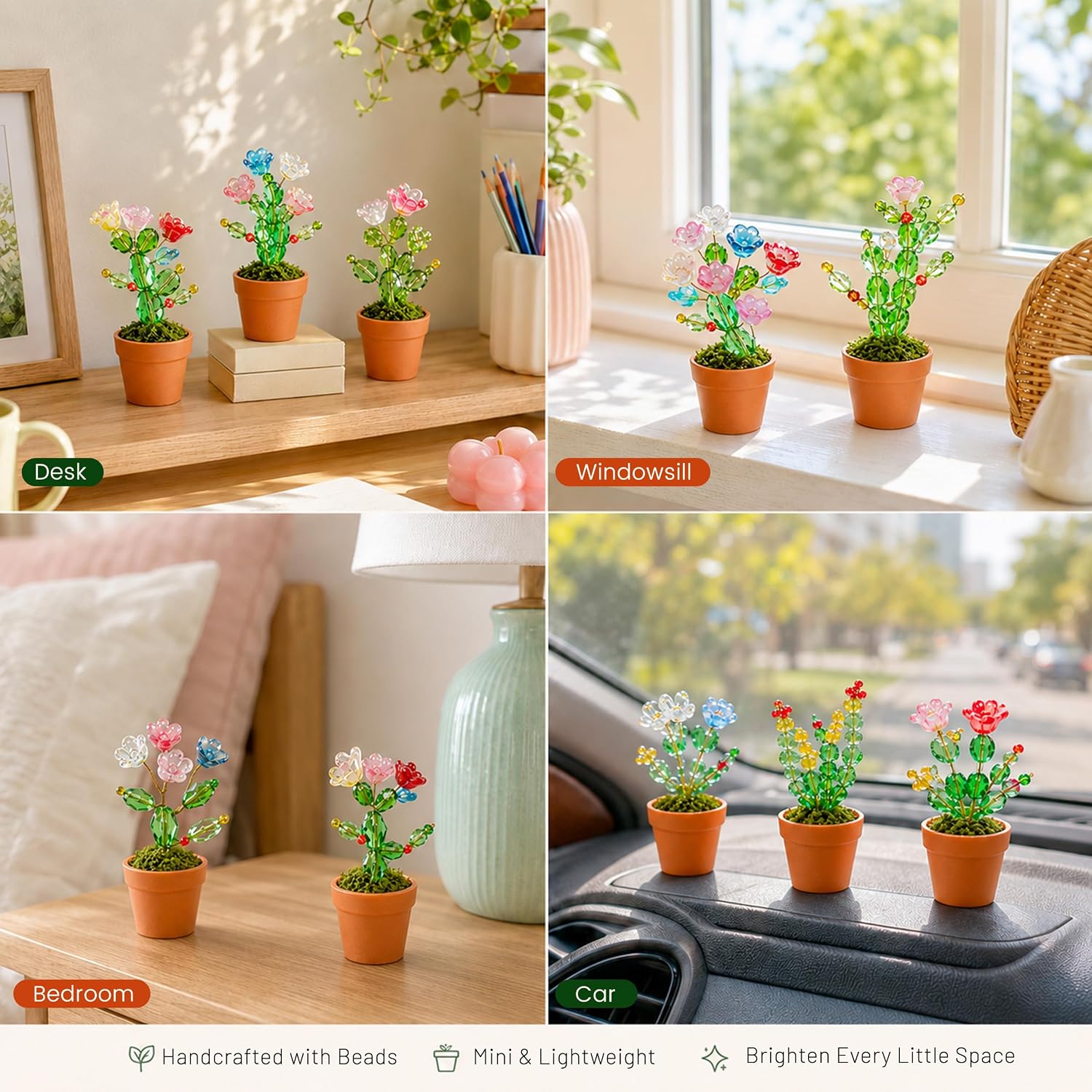 3 PCS Beaded Plant Kit with Glass Crystal Beads and Instruction