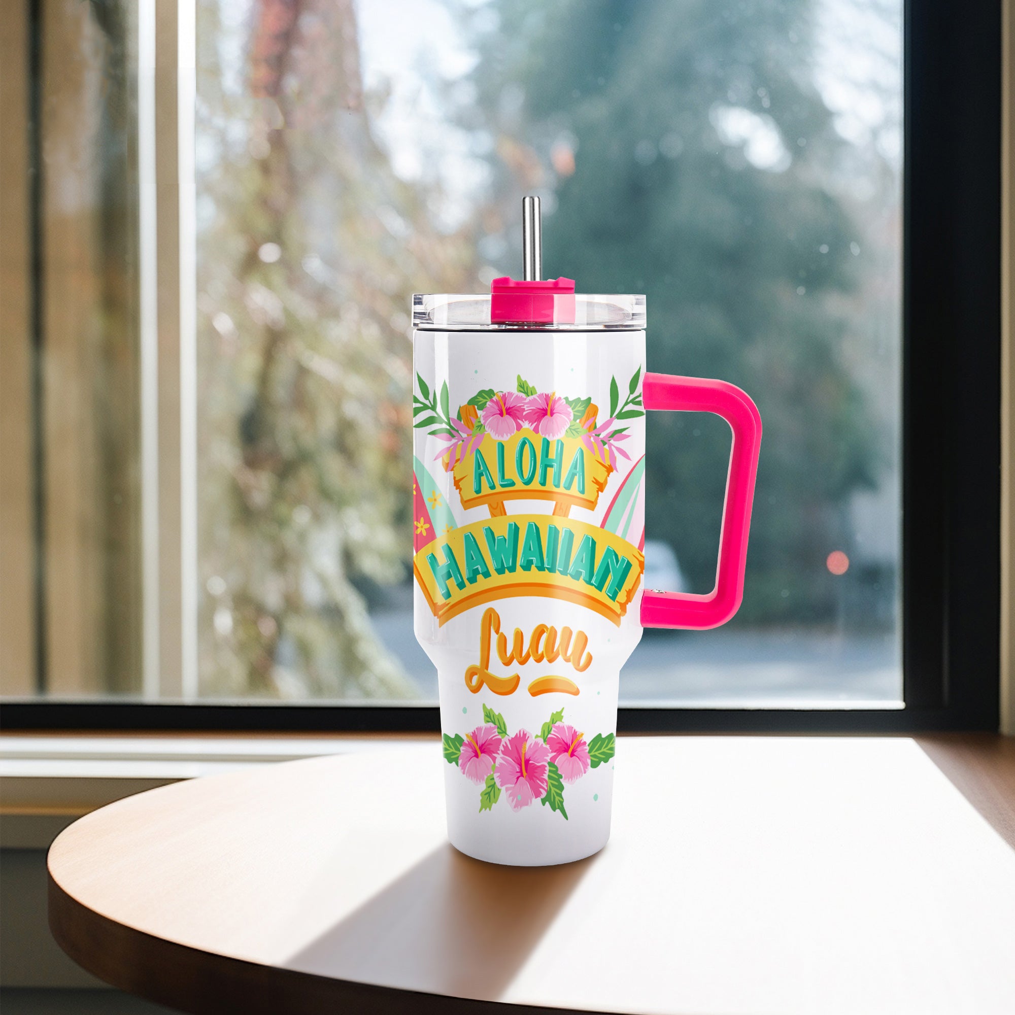 40 OZ Sublimation Tumblers with Pink Handle