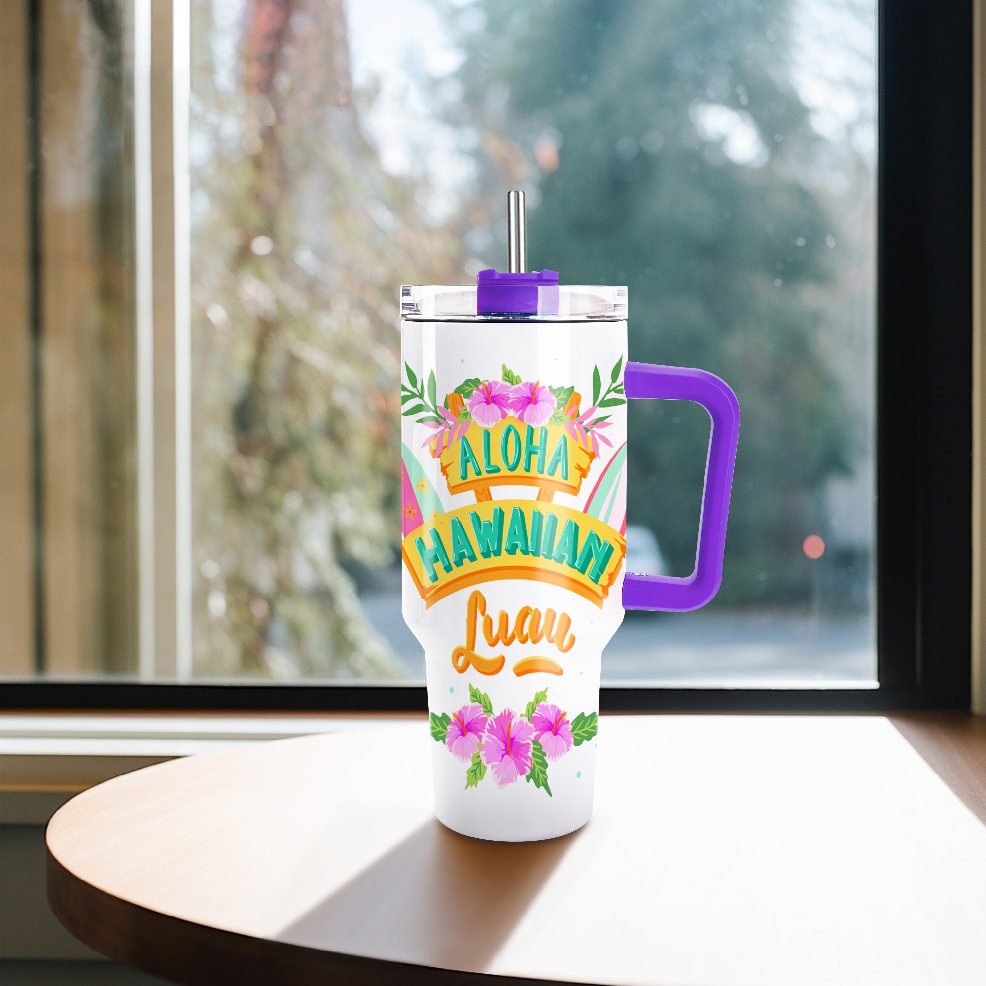 40 OZ Sublimation Tumblers with Purple Handle