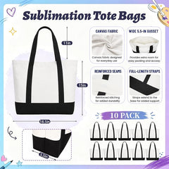 10 Pack Large Canvas Tote Bags 18.5 x 15 x 5.5 in Long Handle