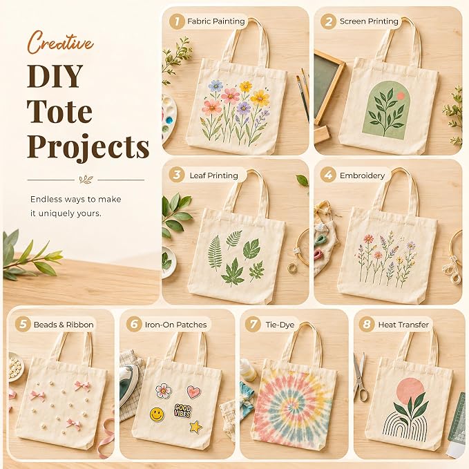 20 Pack Canvas Tote Bags Bulk – 13 x 15 Inch, Natural