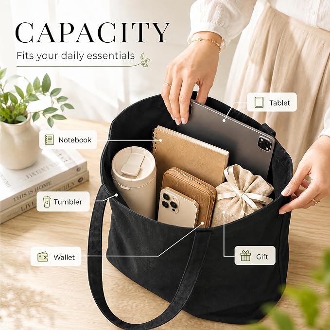 20 Pack Canvas Tote Bags Bulk – 13 x 15 Inch, Black