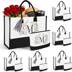 12 PCS Personalized Canvas Tote Bags Bulk with Makeup Bags