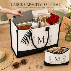 12 PCS Personalized Canvas Tote Bags Bulk with Makeup Bags