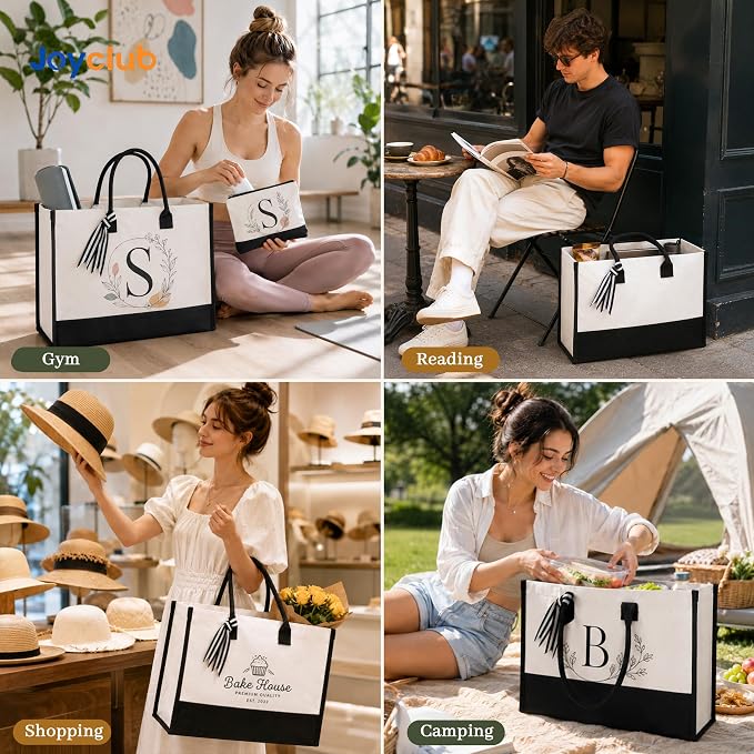 12 PCS Personalized Canvas Tote Bags Bulk with Makeup Bags