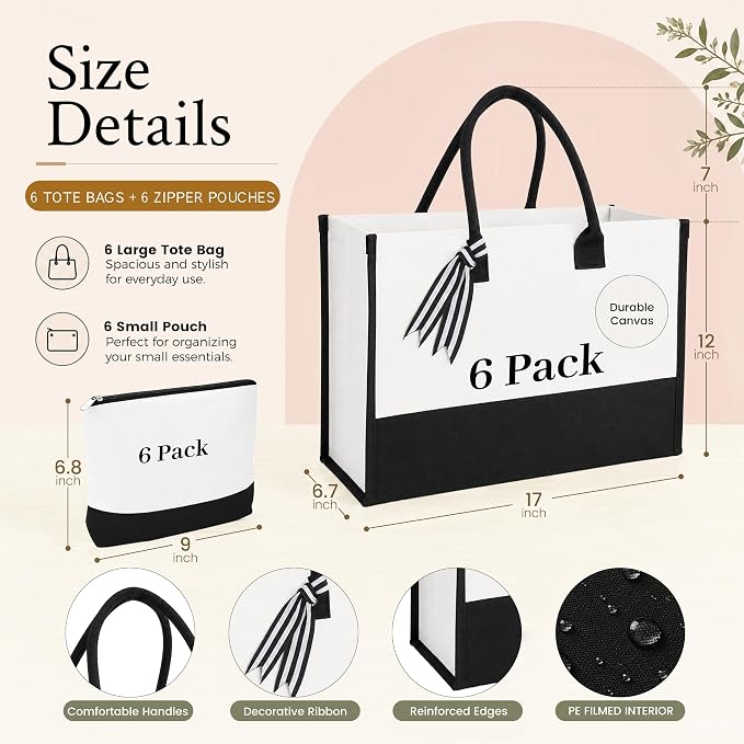 12 PCS Personalized Canvas Tote Bags Bulk with Makeup Bags