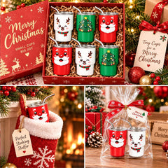 Christmas Mini Tumbler 6 Pack,3oz Shot Glasses with Lids and Straws