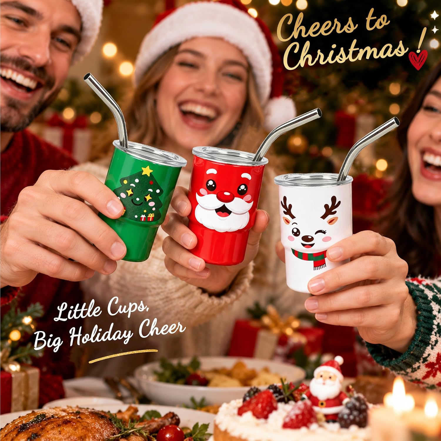 Christmas Mini Tumbler 6 Pack,3oz Shot Glasses with Lids and Straws