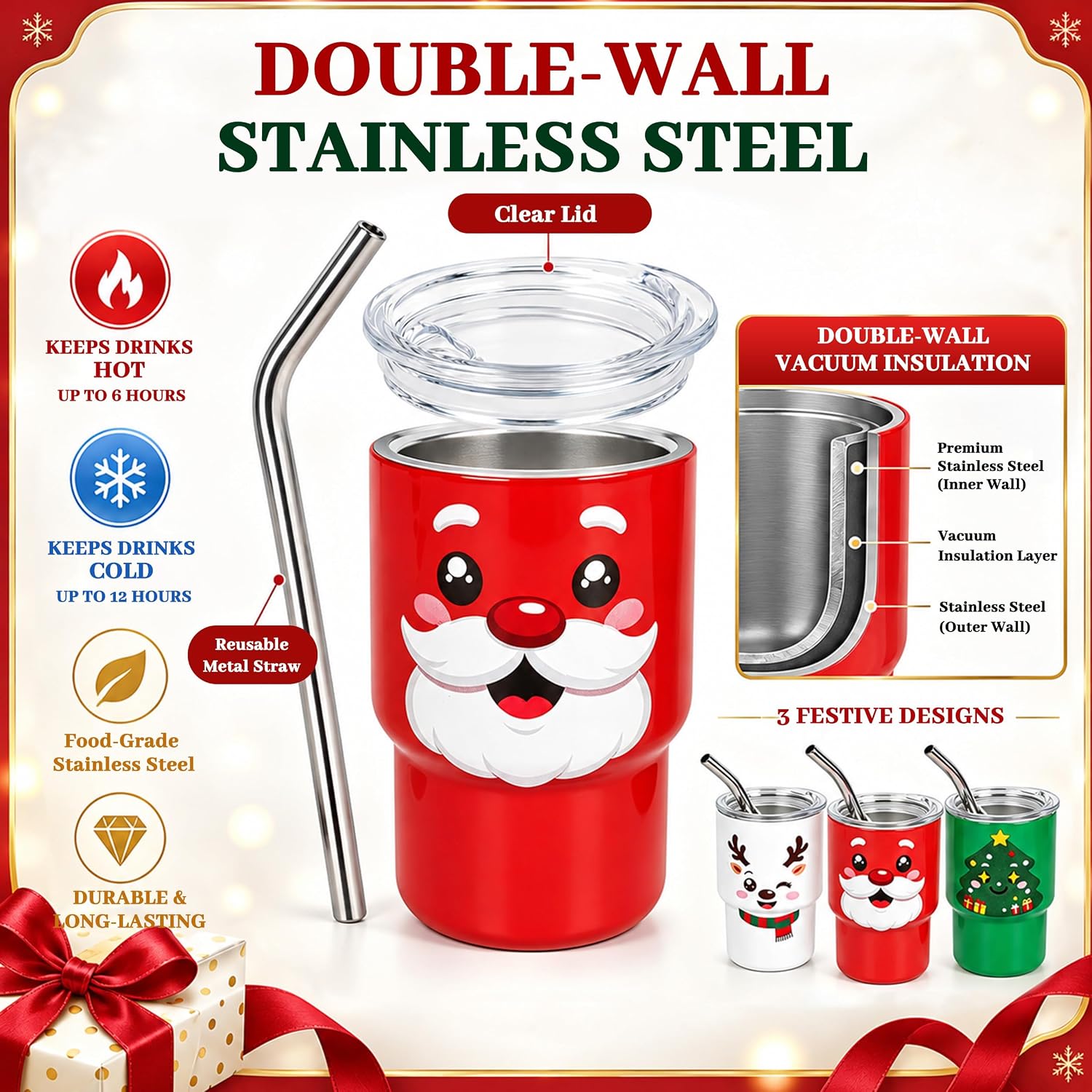 Christmas Mini Tumbler 6 Pack,3oz Shot Glasses with Lids and Straws