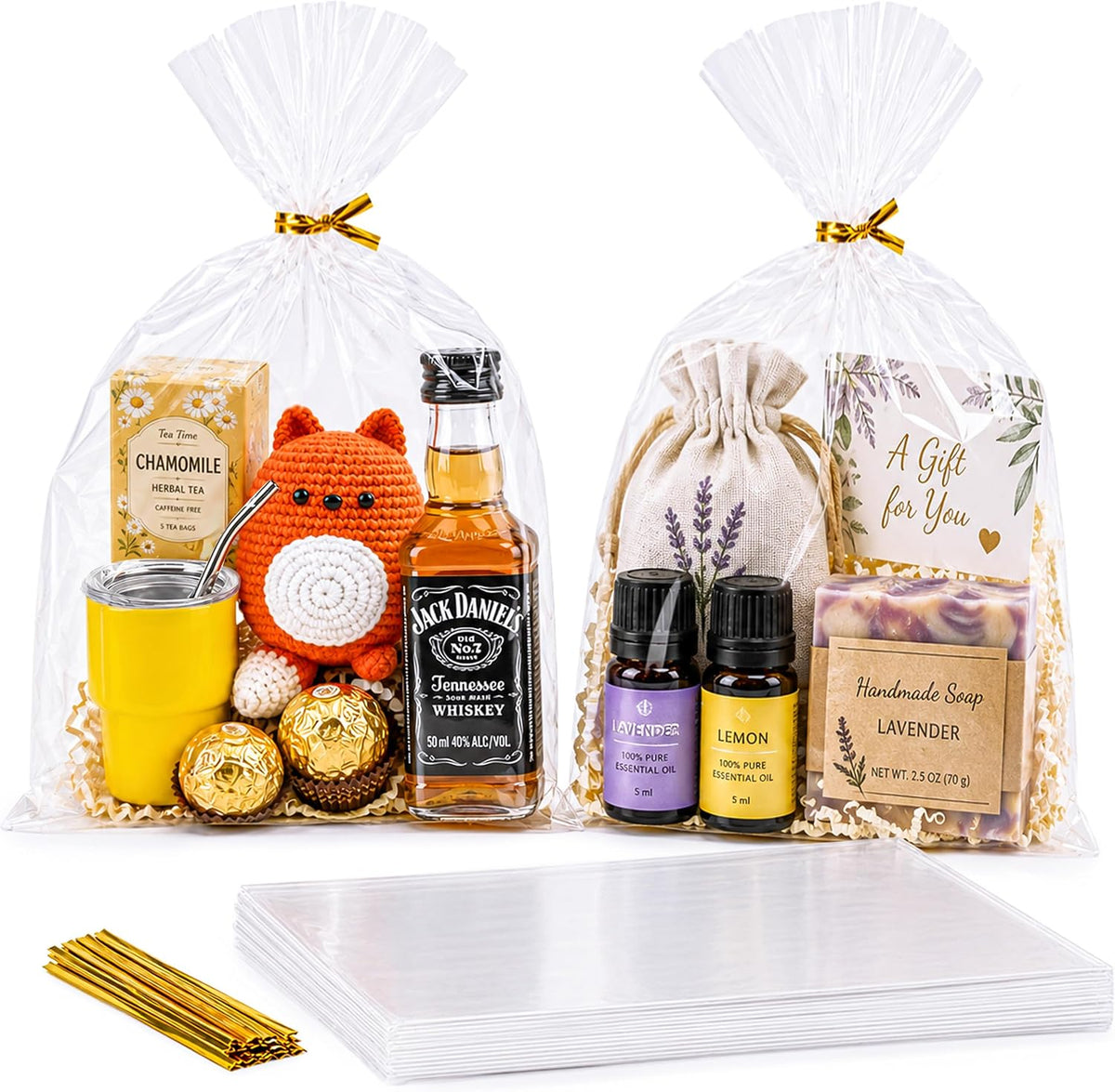 Clear Cellophane Gift Bags, 100 Pack 6 x 10 in with Ties
