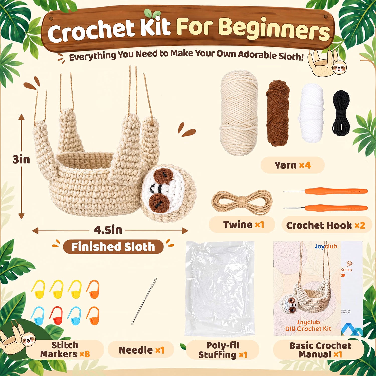 Crochet Kit for Beginners with Vedio DIY Sloth Plant Hanger Kit