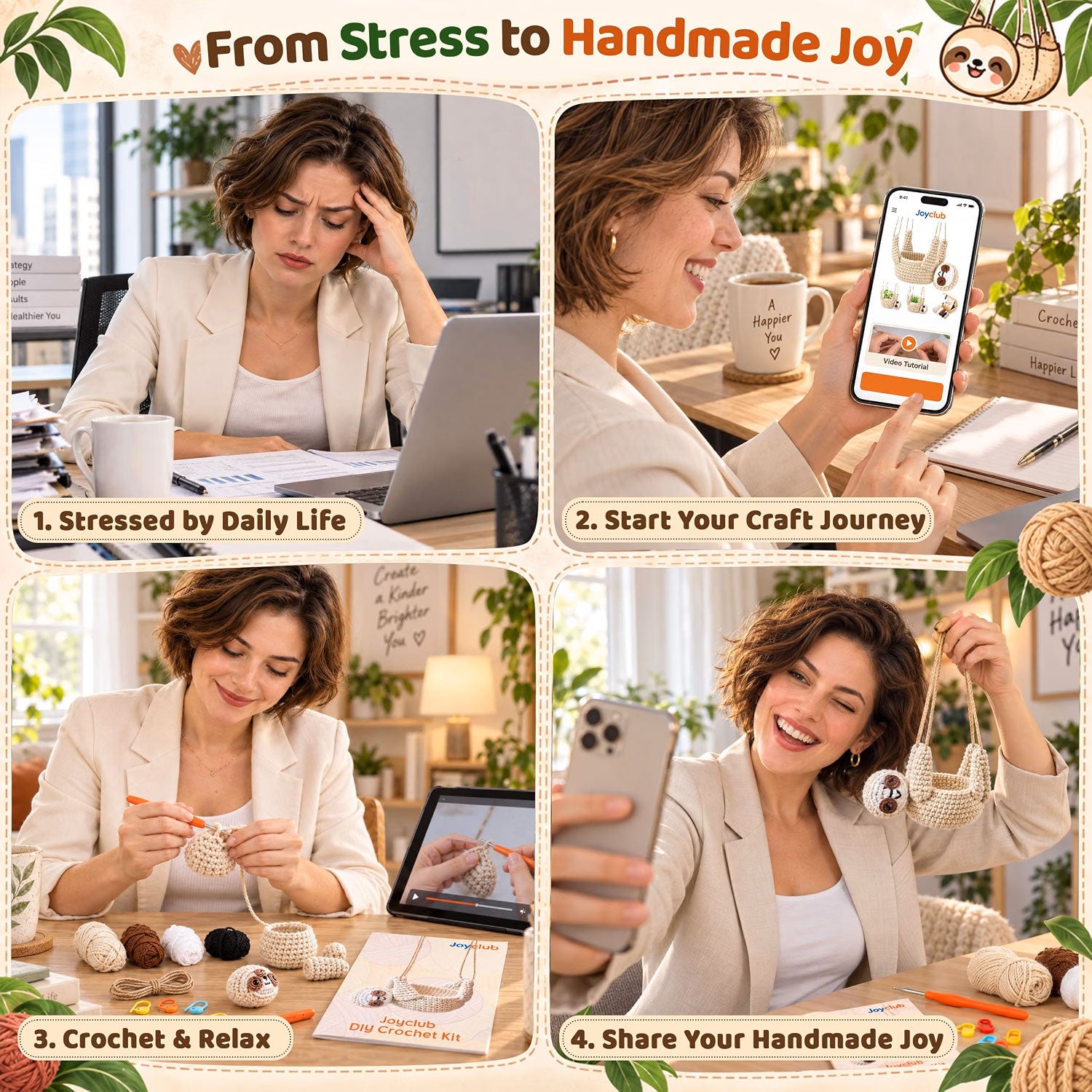 Crochet Kit for Beginners with Vedio DIY Sloth Plant Hanger Kit