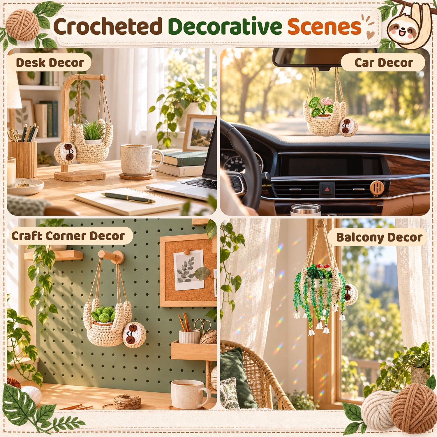 Crochet Kit for Beginners with Vedio DIY Sloth Plant Hanger Kit