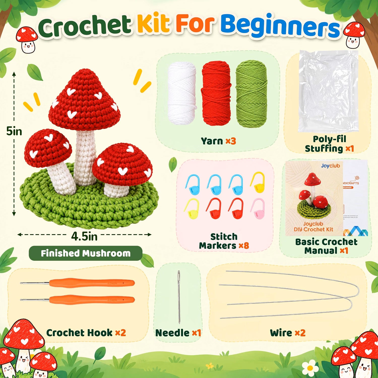 Crochet Kit for Beginners Mushroom Family with Video for Adults