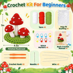 Crochet Kit for Beginners Mushroom Family with Video for Adults
