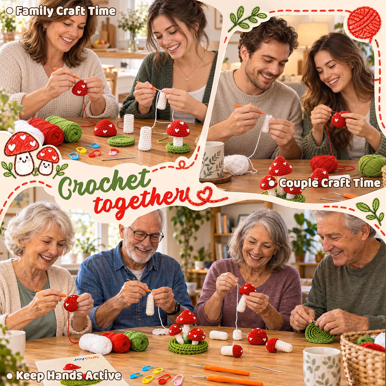 Crochet Kit for Beginners Mushroom Family with Video for Adults