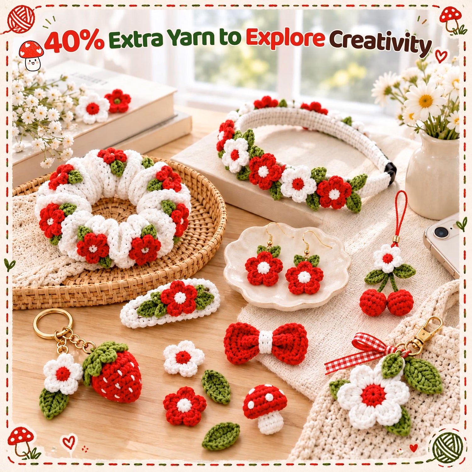 Crochet Kit for Beginners Mushroom Family with Video for Adults