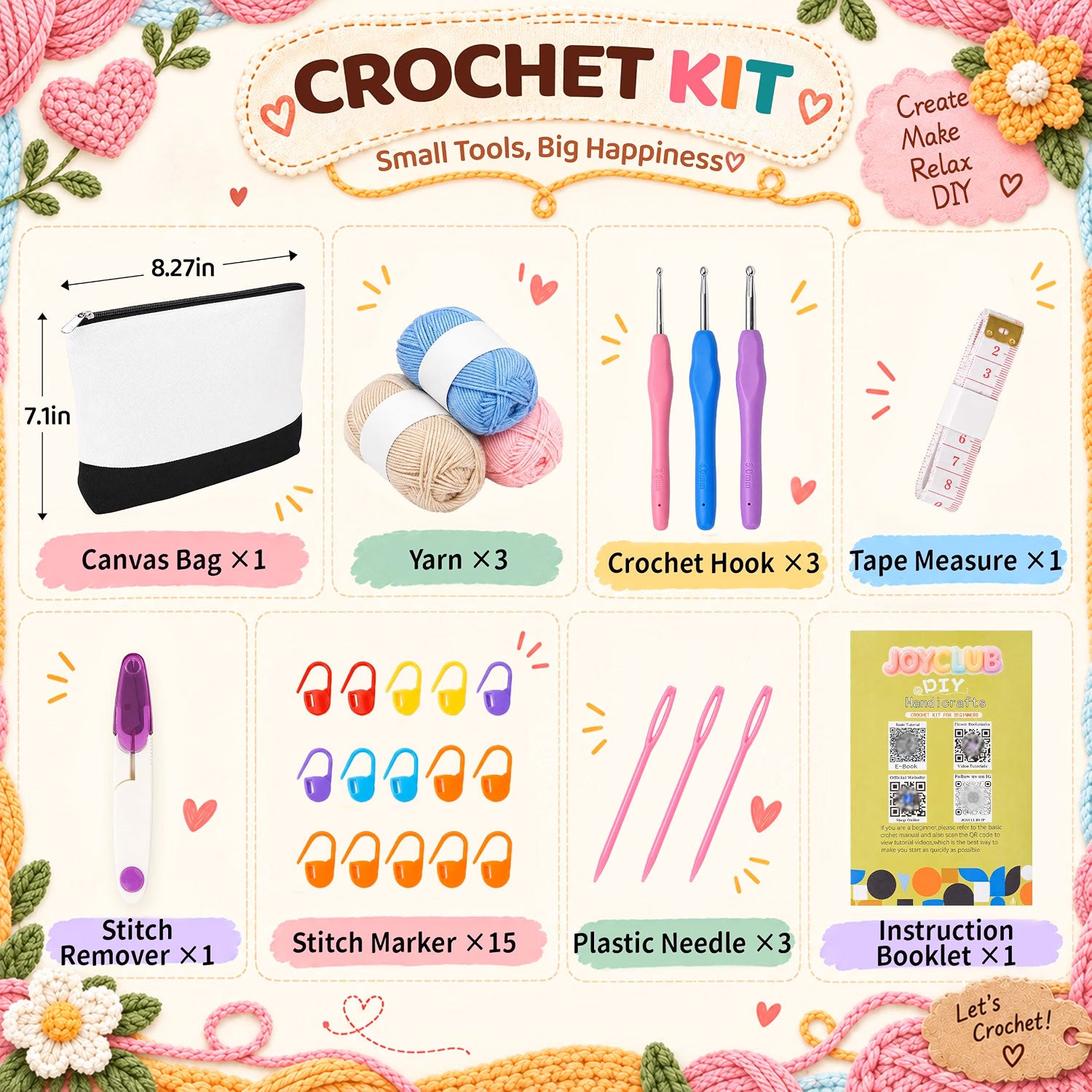 Crochet Kit for Beginners, Portable On-the-Go Practice Bag