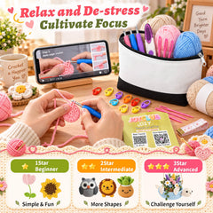 Crochet Kit for Beginners, Portable On-the-Go Practice Bag