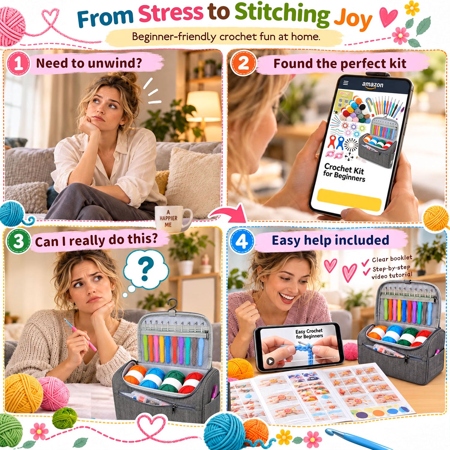 Crochet Kit for Beginners Adults, Beginner-Friendly, Complete Set