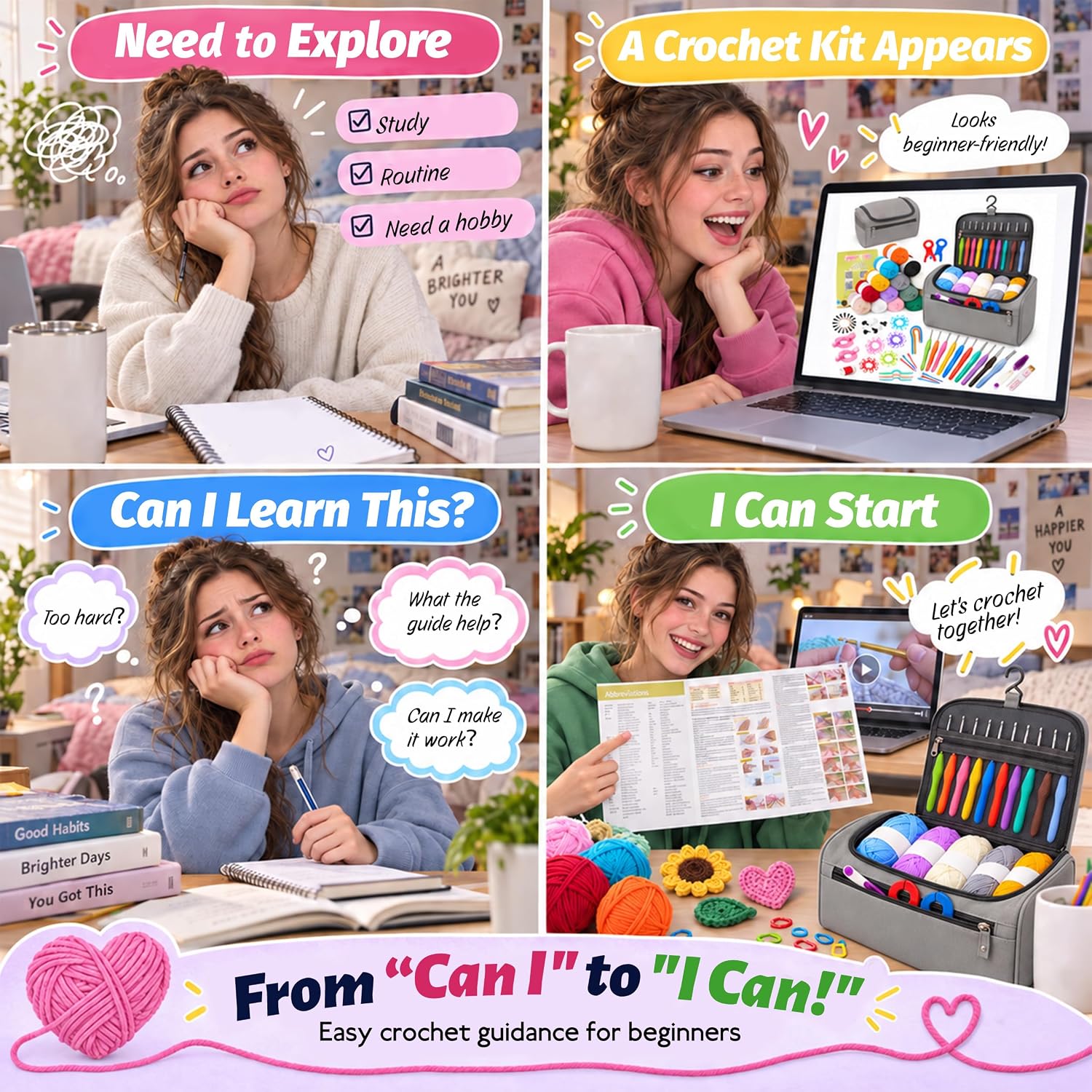 Crochet Kit for Beginners Adults, Beginner-Friendly, Complete Set