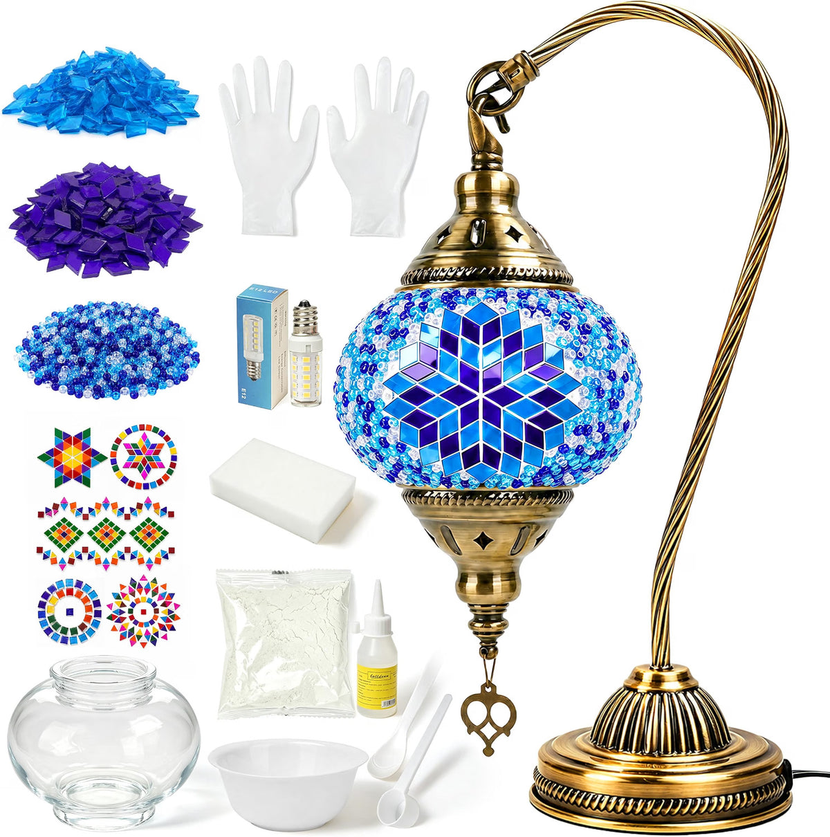 Joyclub DIY Turkish Mosaic Lamp Kit for Adults, Beginner Friendly, Blue