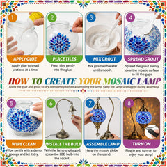 Joyclub DIY Turkish Mosaic Lamp Kit for Adults, Beginner Friendly, Blue