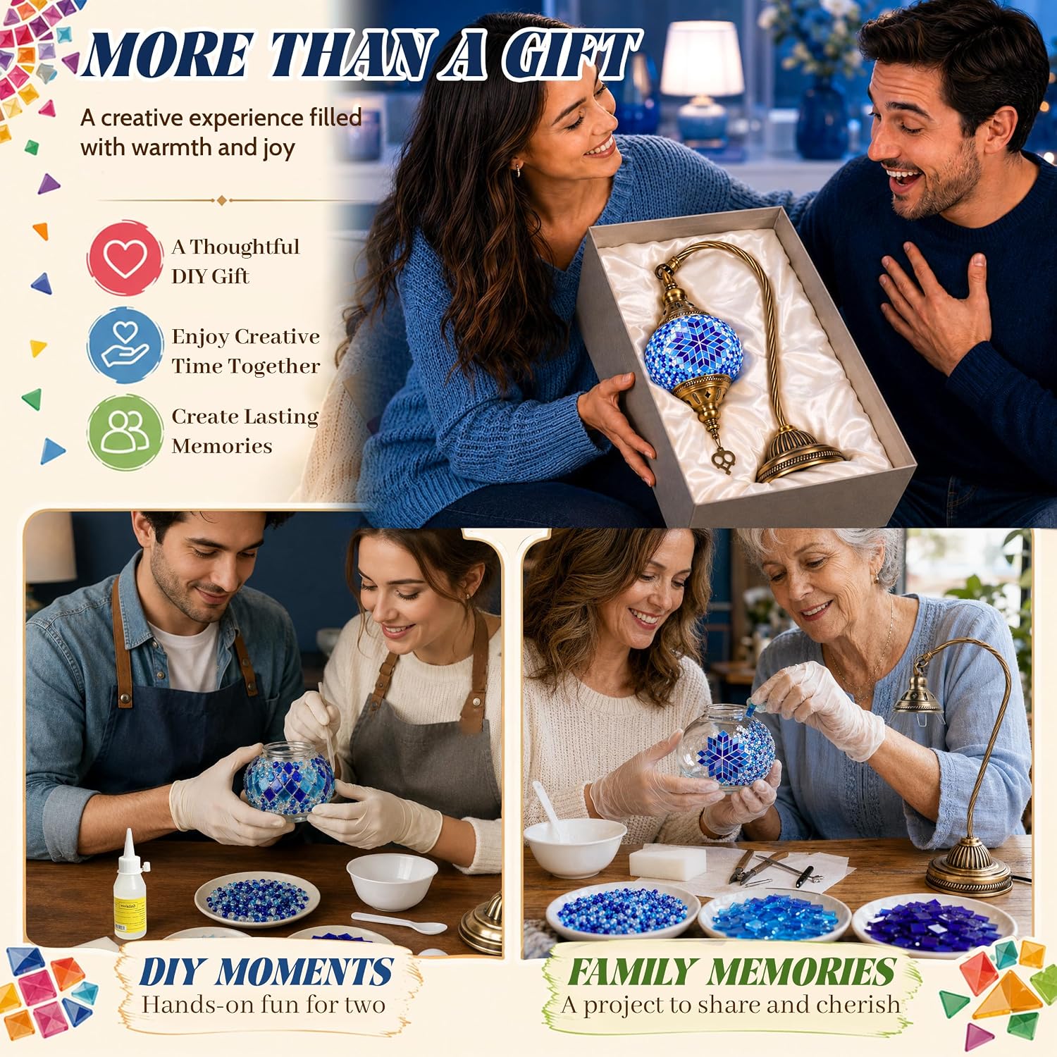 Joyclub DIY Turkish Mosaic Lamp Kit for Adults, Beginner Friendly, Blue