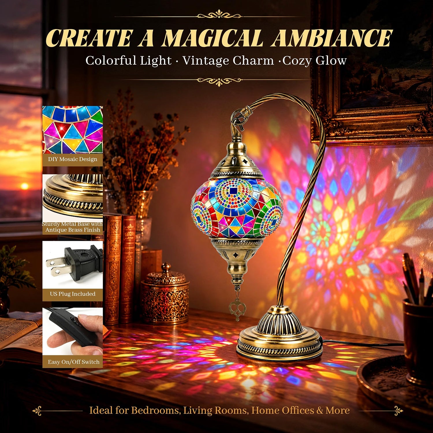 Joyclub DIY Turkish Mosaic Lamp Kit for Adults, Beginner Friendly Colorful