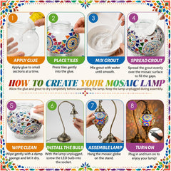 Joyclub DIY Turkish Mosaic Lamp Kit for Adults, Beginner Friendly Colorful