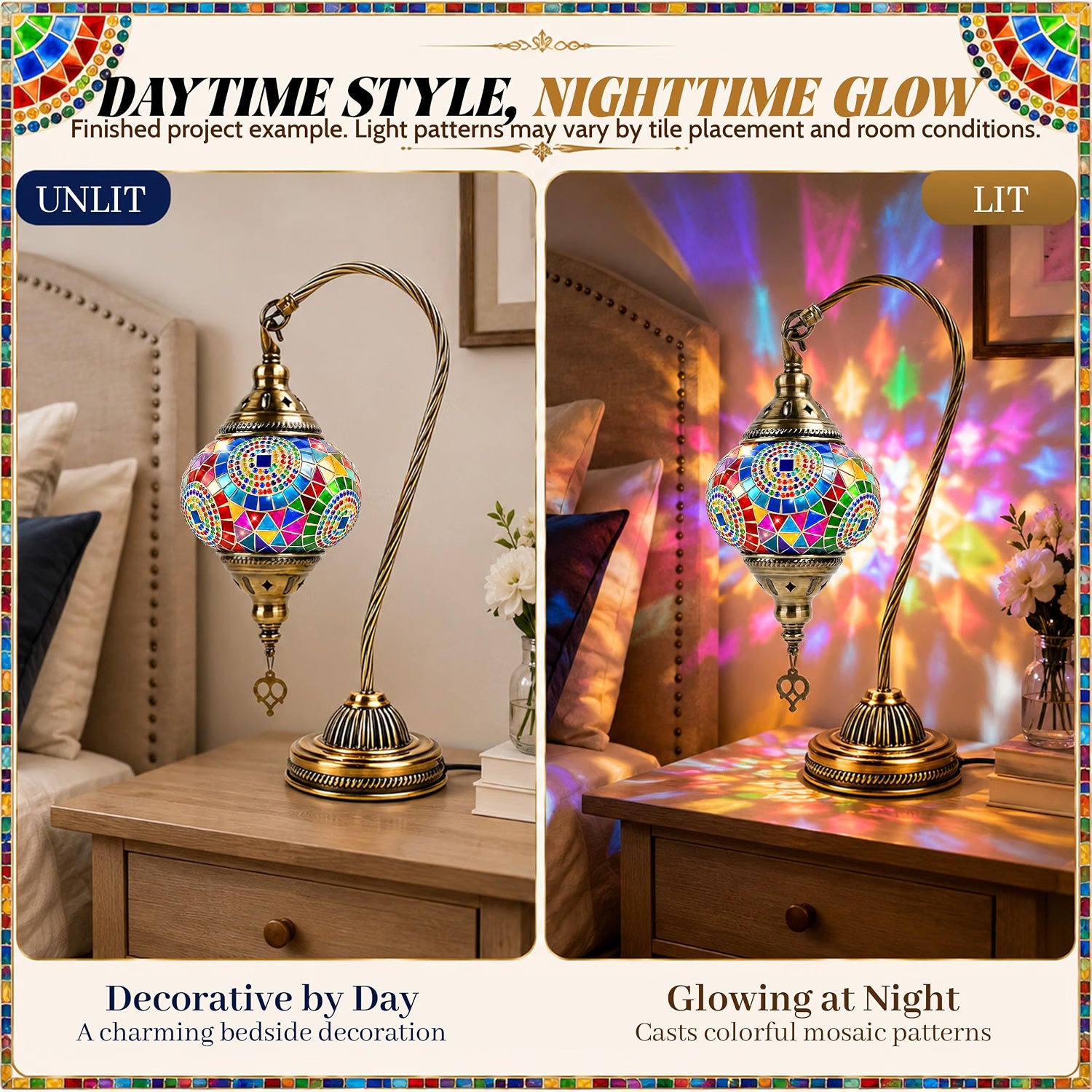 Joyclub DIY Turkish Mosaic Lamp Kit for Adults, Beginner Friendly Colorful