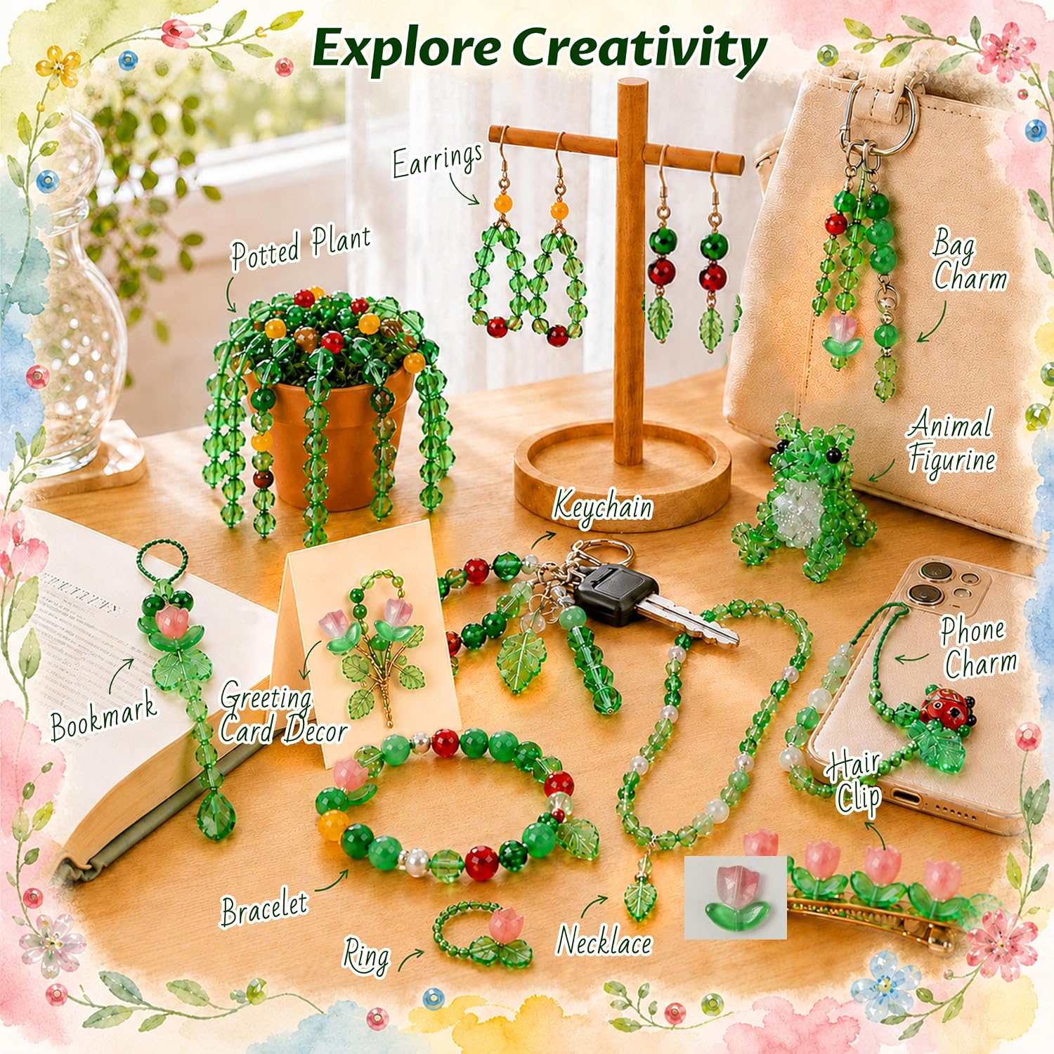 Beaded Plant Kit Fake Plants with Crystal Beads and Instruction