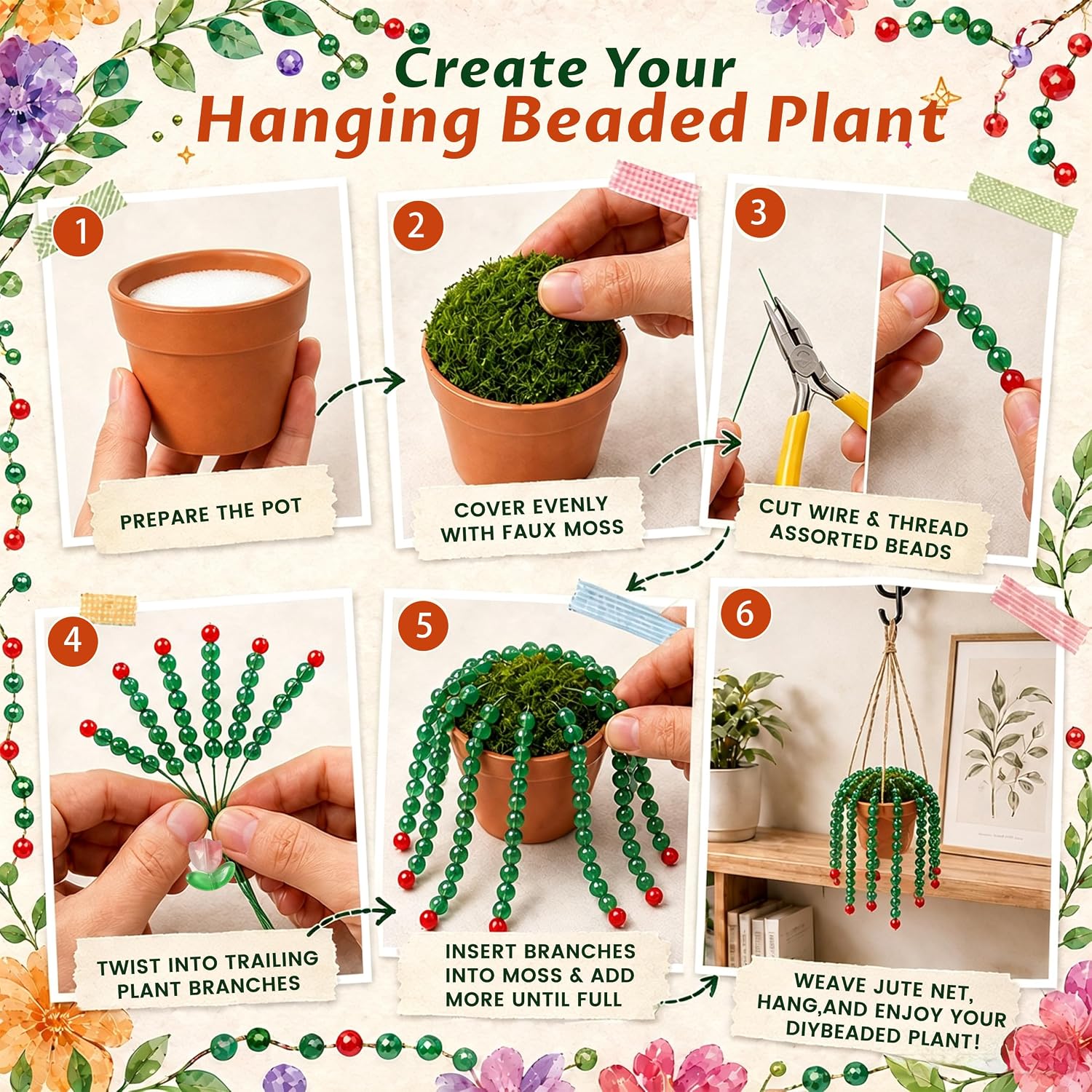 Beaded Plant Kit Fake Plants with Crystal Beads and Instruction