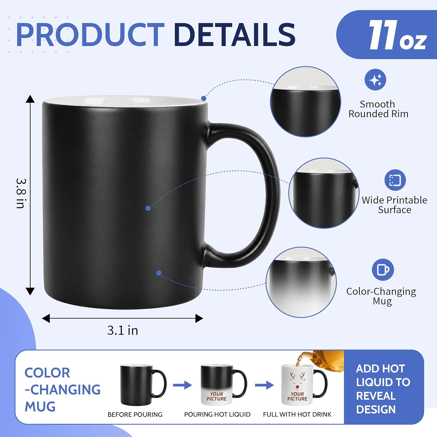 11 oz Color Changing Sublimation Mugs – 12 Pack Ceramic Mugs