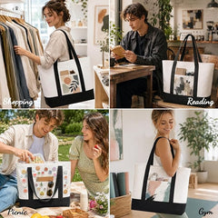 10 PCS Large Canvas Tote Bags Bulk with Front Pocket 18.5 x 15 in - Black