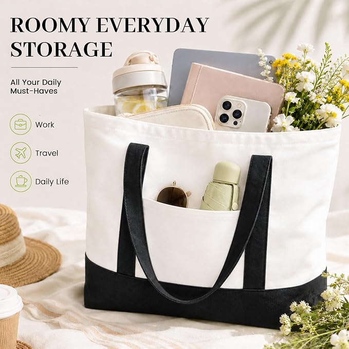 10 PCS Large Canvas Tote Bags Bulk with Front Pocket 18.5 x 15 in - Black