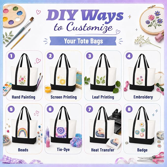 10 PCS Large Canvas Tote Bags Bulk with Front Pocket 18.5 x 15 in - Black